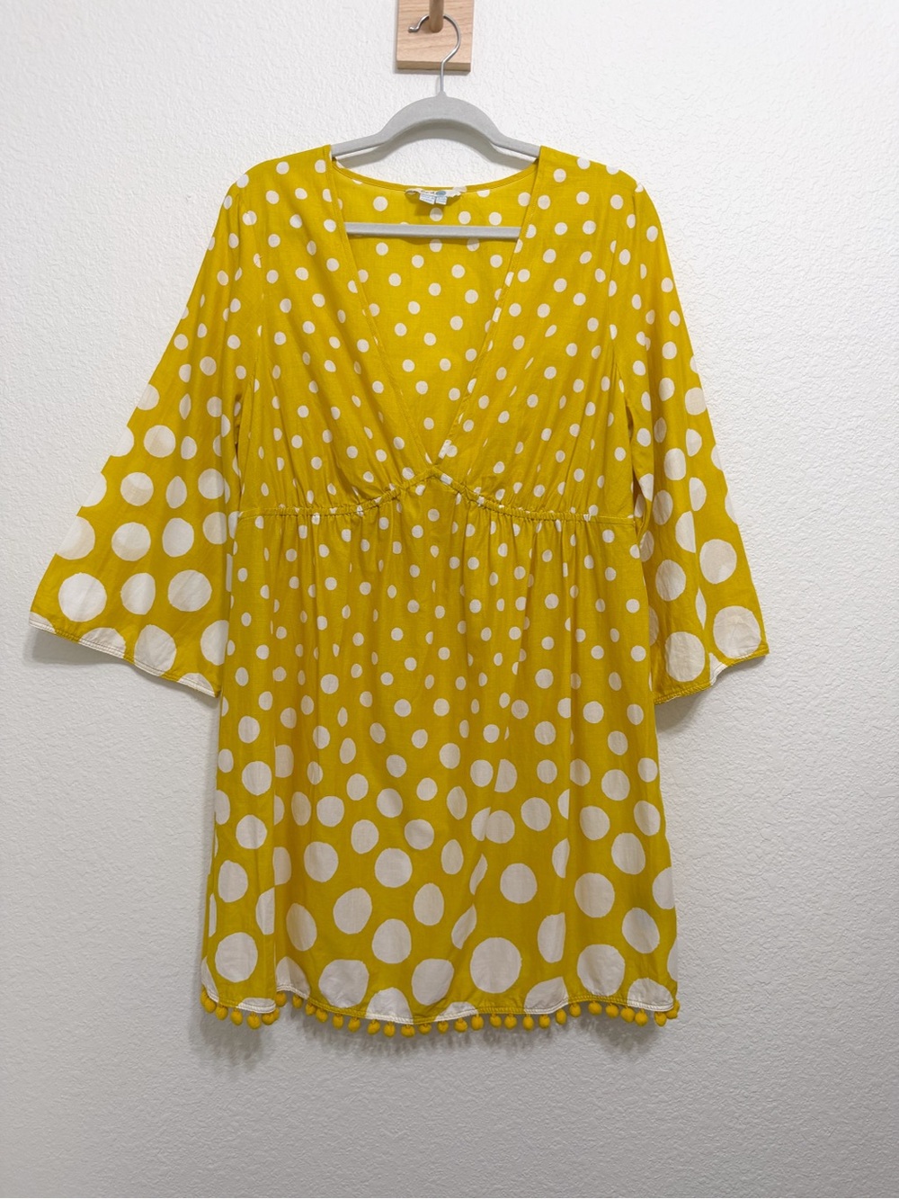 Boden Polka Dot Pom Pom Bell Sleeve 100% Cotton Tunic Cover Up 12R - Picture 2 of 10